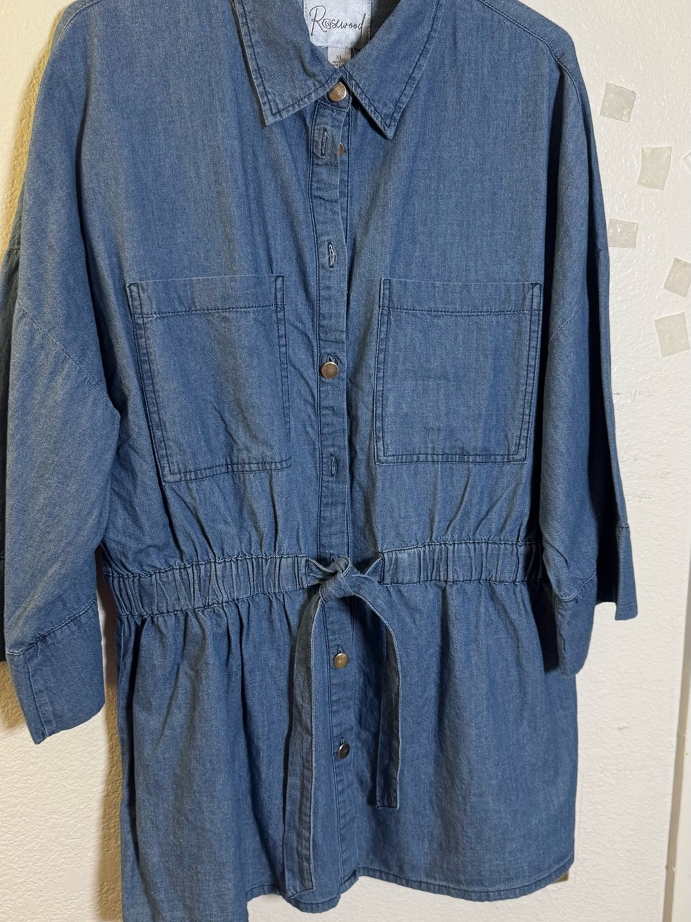 Rosebud Blue Denim Tie-Waist Midi Shirt Dress